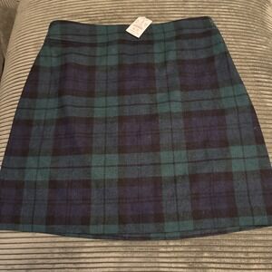 J Crew NWT Size 12 Women Wool Blend Mini Skirt Green  Tartan Plaid A Line